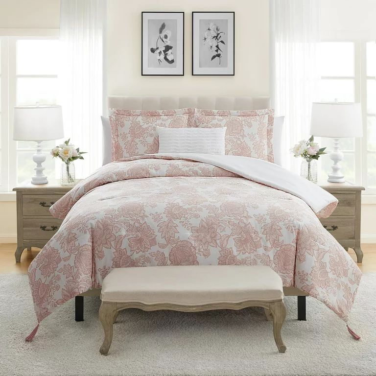 My Texas House Victoria Blush Floral 4 Pieces Comforter Set, Full/Queen - Walmart.com | Walmart (US)