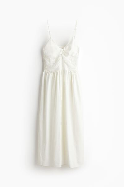 Linen-blend Strappy Dress - V-neck - Sleeveless - White - Ladies | H&M US | H&M (US + CA)