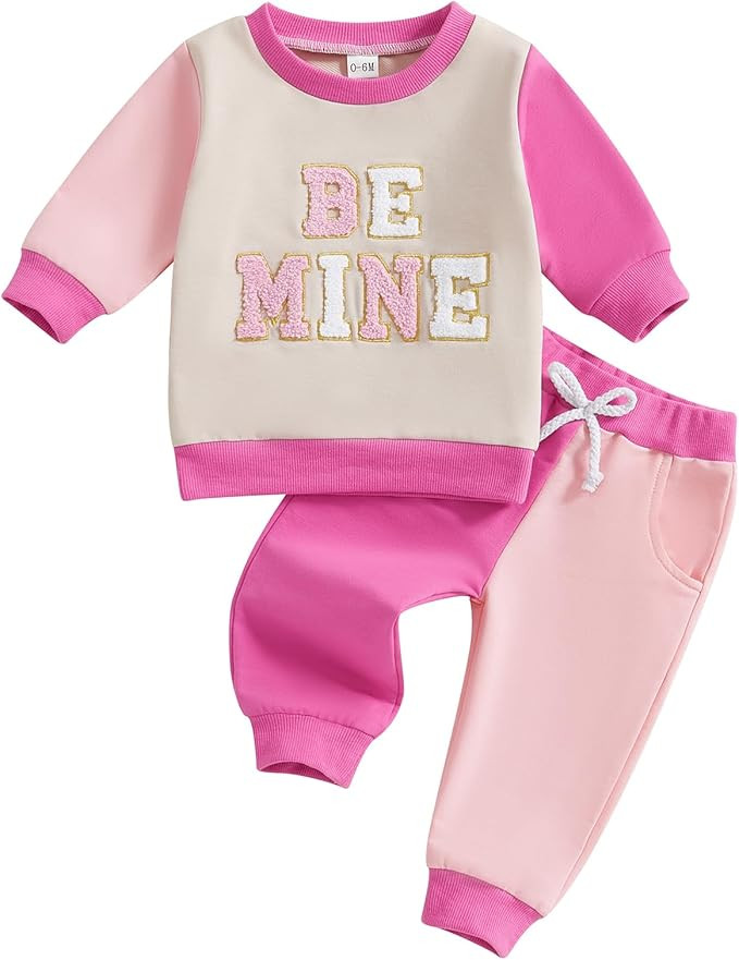 Karuedoo Toddler Baby Girl Valentines Day Outfit Letter Embroidery Crewneck Long Sleeve Sweatshir... | Amazon (US)