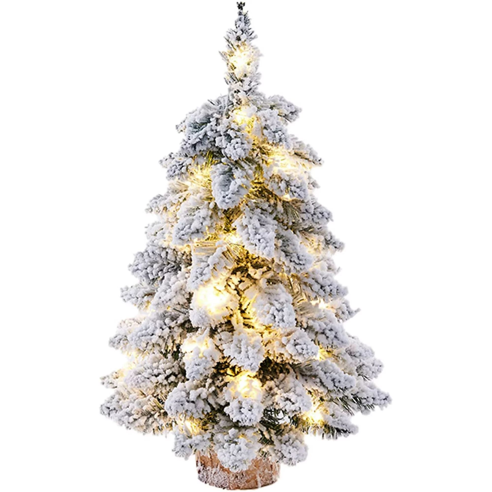 dosili Prelit Mini Christmas Tree  18Inch Tabletop Flocked Christmas Tree with Lights and Wood Ba... | Walmart (US)