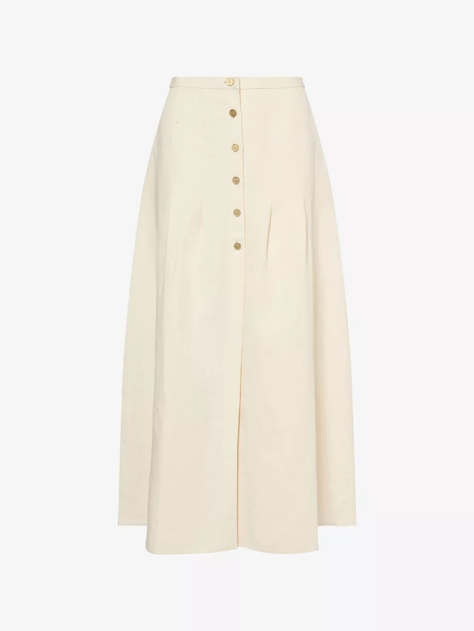Hadera Pleated Linen Midi Skirt | Selfridges