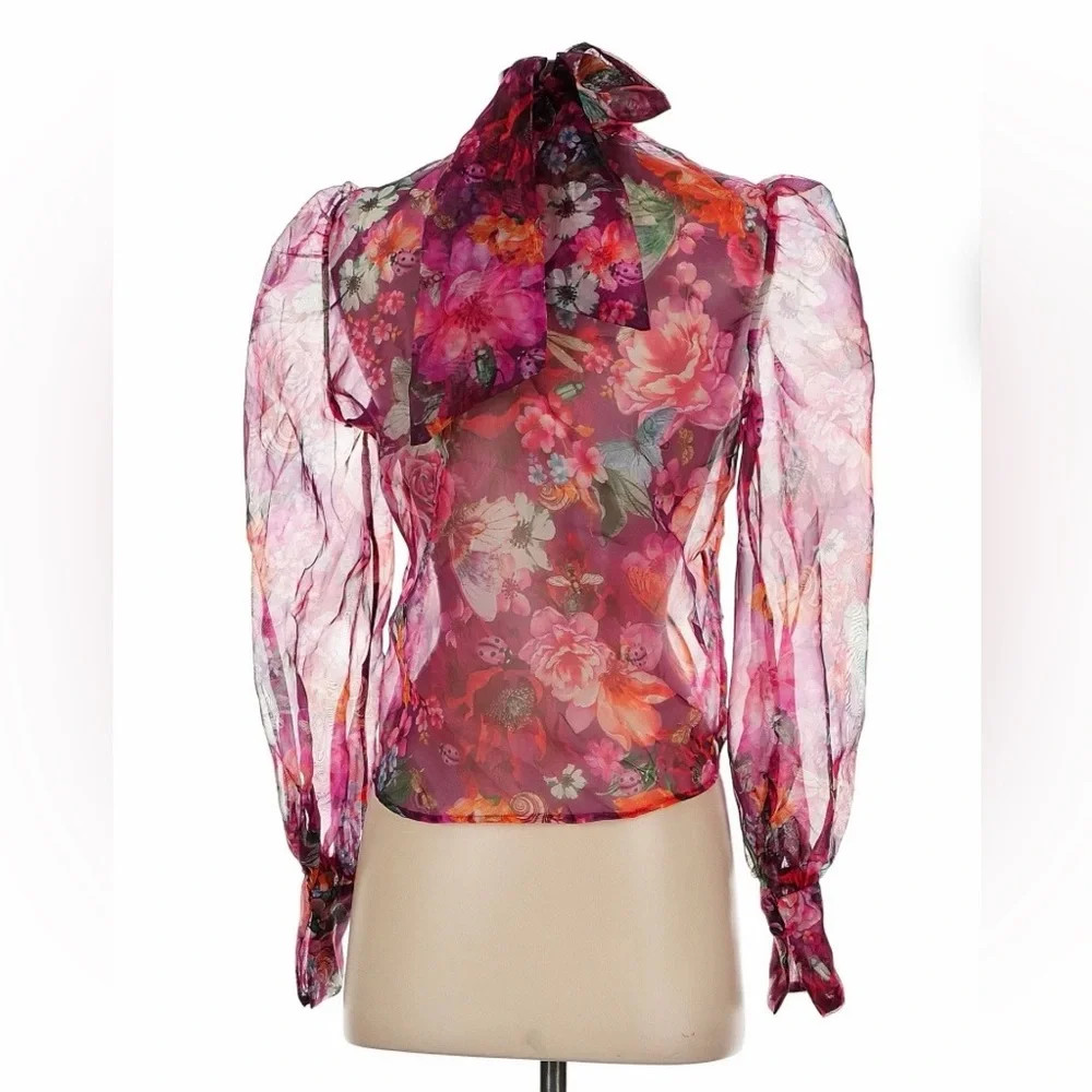 Anthropologie Sheer Floral Tie-Neck Blouse - worn once | Poshmark