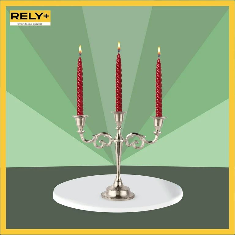 Rely+ 3 Arm Metal Candelabra Candle Holder for Taper Candlesticks 10" tall Table centerpiece Silv... | Walmart (US)