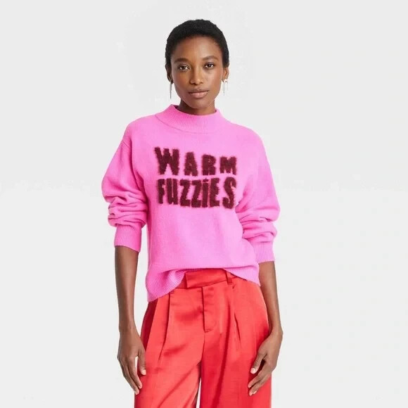 A New Day Warm Fuzzies Pullover Sweater - Pink - Womens SMALL - NEW | eBay US