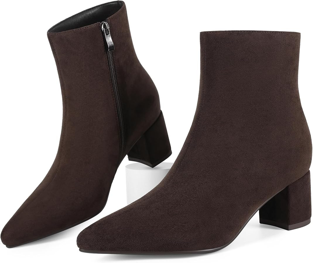 Booties for Women Pointed Toe Ankle Boot Chunky Block Low Heel Boot | Amazon (US)