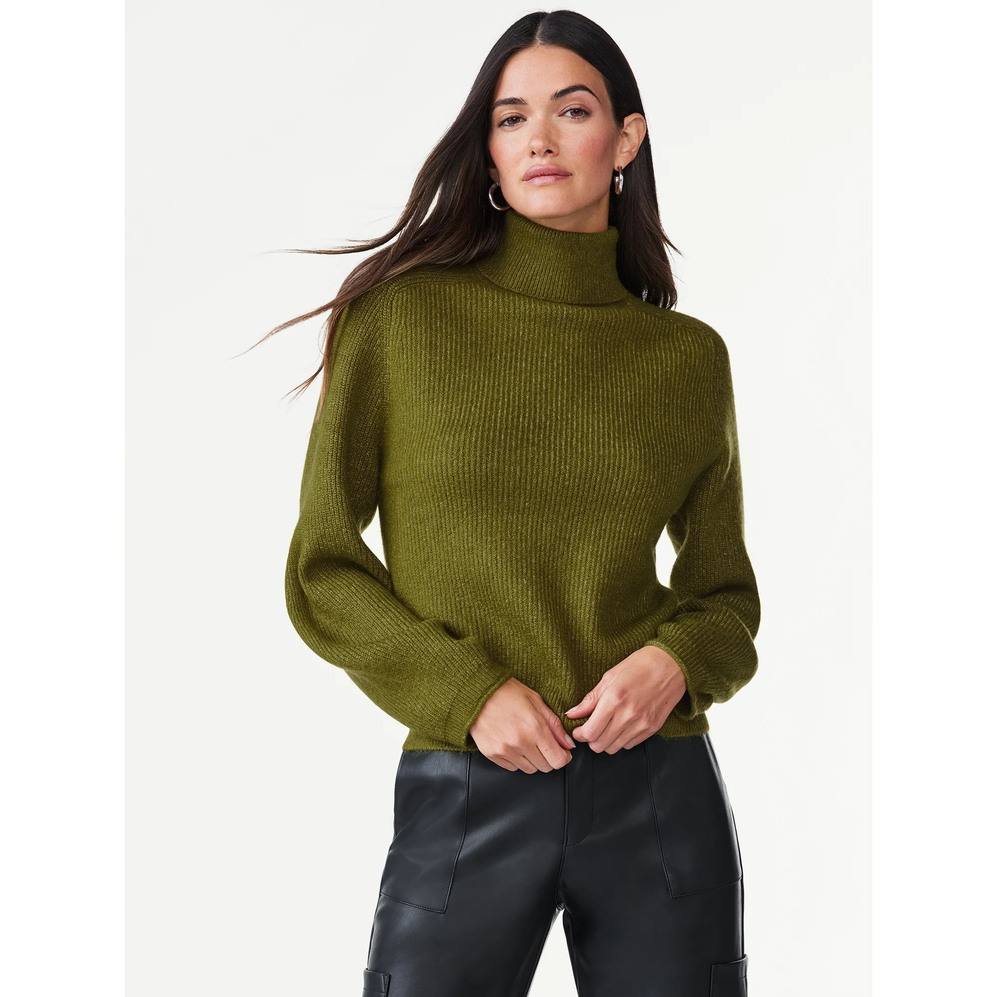 Scoop Women's Ribbed Oversized Turtleneck Sweater with Long Sleeves, Sizes XS-XXL | Walmart (US)