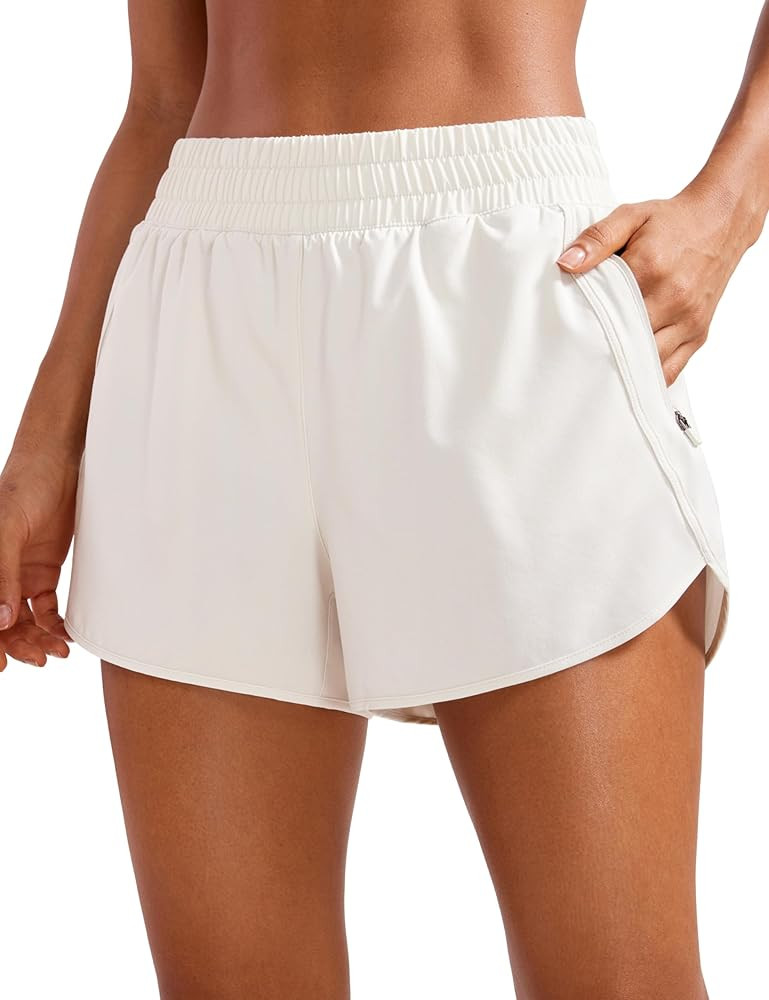 CRZ YOGA Women's High Waisted Running Shorts Mesh Liner - 3'' Dolphin Quick Dry Athletic Gym Trac... | Amazon (US)