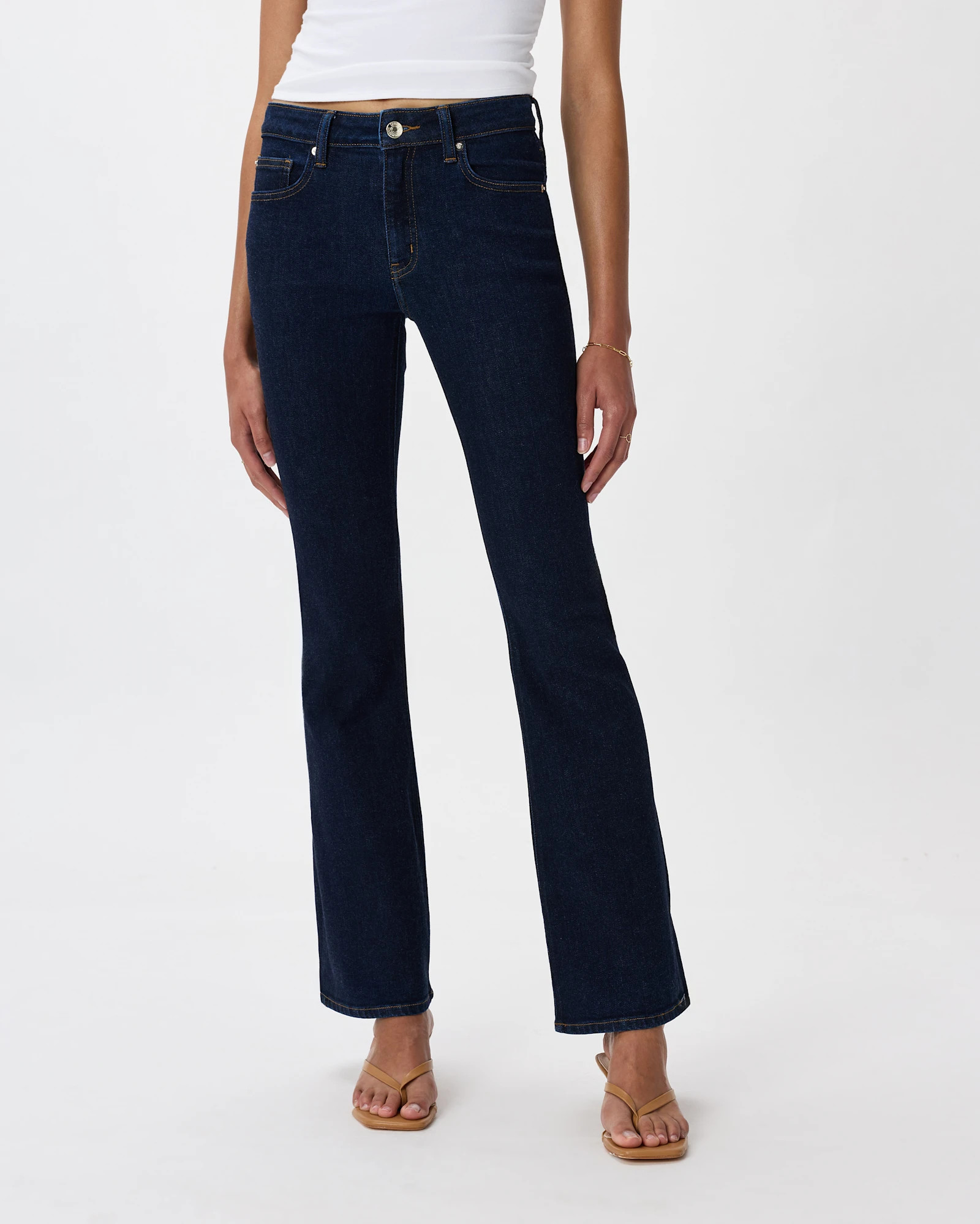 Quince | Women's Stretch Mid Rise Flare Jeans in Medium Wash, Size 27, Organic Cotton | Quince