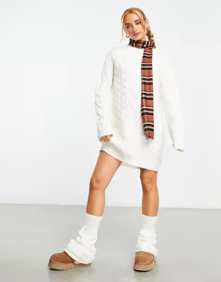 ASOS DESIGN mini dress in cable knit in cream | ASOS (Global)