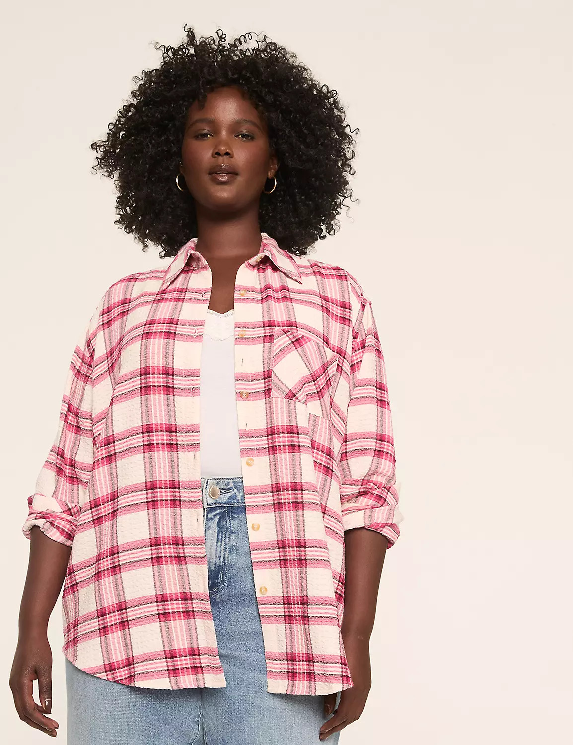 Crinkle Plaid Button-Down Shirt | LaneBryant | Lane Bryant (US)