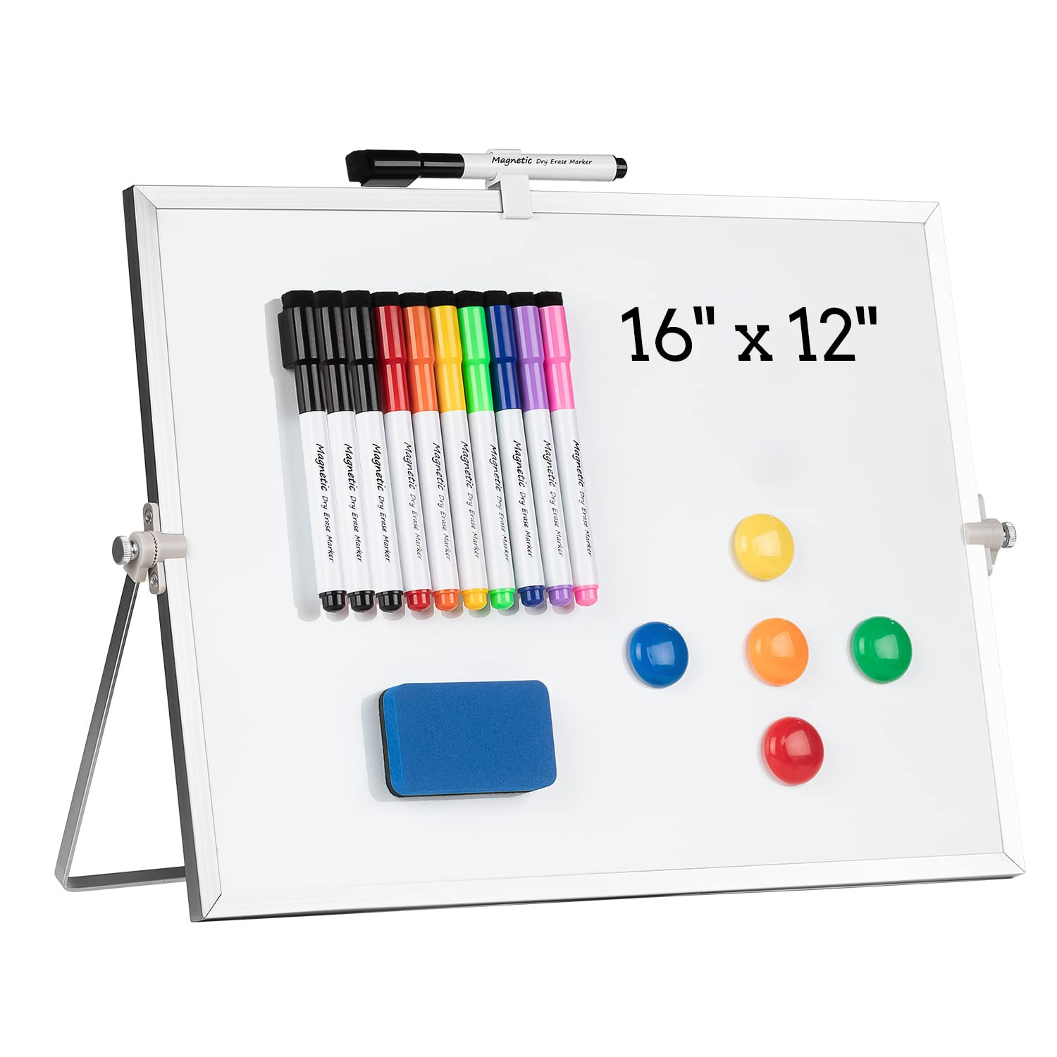 Dry Erase White Board, Cazeyoo Magnetic Desktop Whiteboard 16 x 12inch with Stand, 10 Markers, 4 ... | Amazon (US)