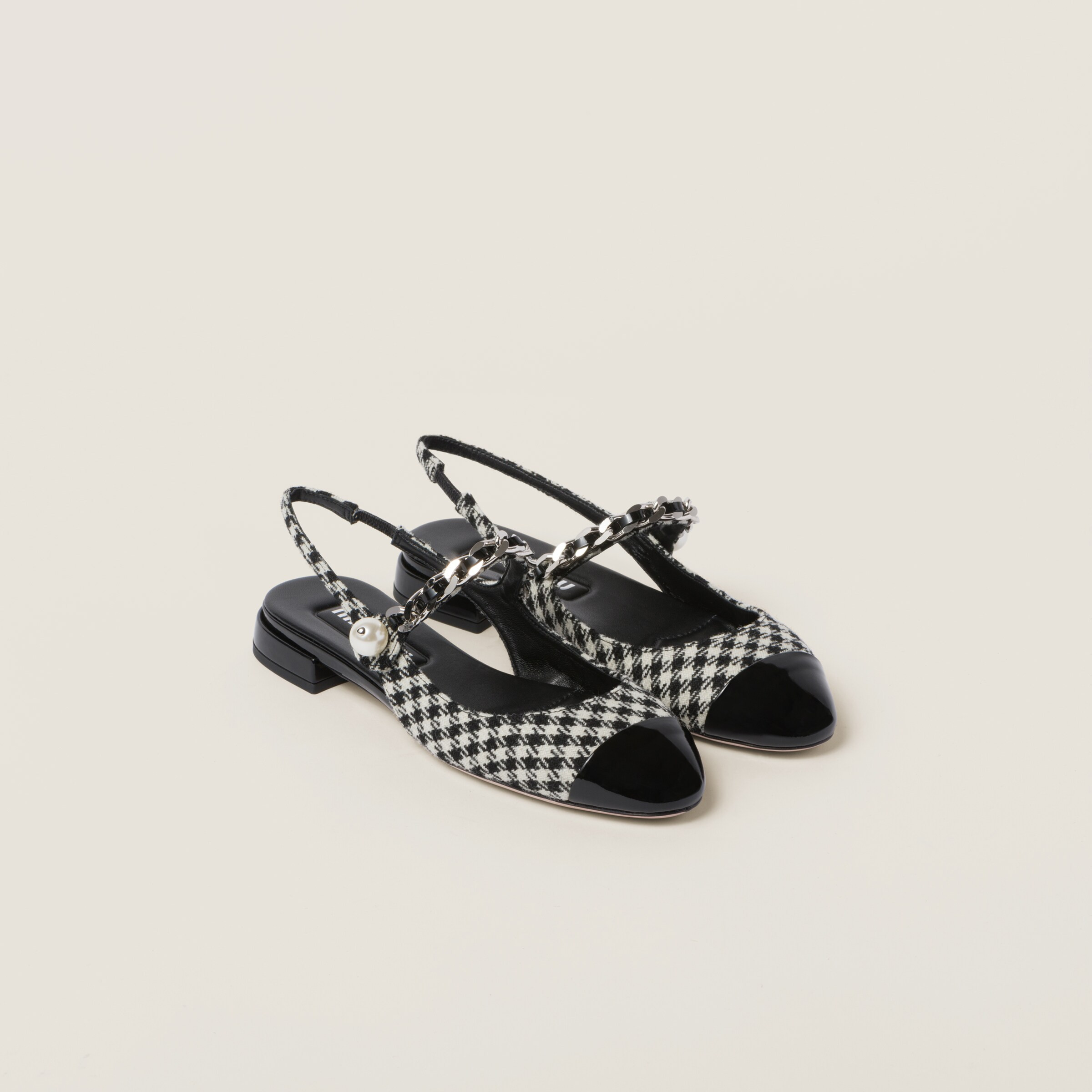 Black Gingham Check And Patent Leather Slingback Ballerinas | Miu Miu | Miu Miu US