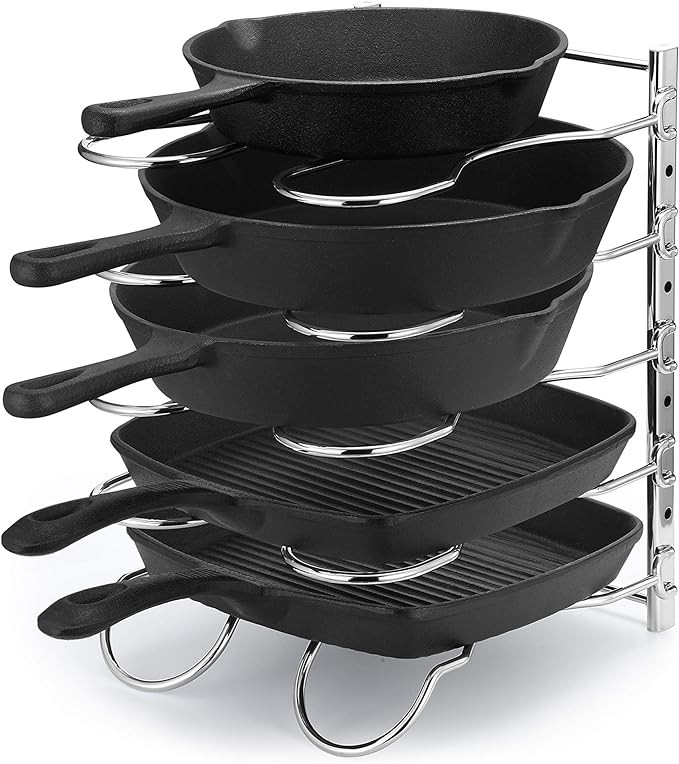 CAXXA Heavy Duty Pan Rack, Pot Lid Rack, Kitchen Cabinet Pantry Cookware Organizer Rack Holder wi... | Amazon (US)