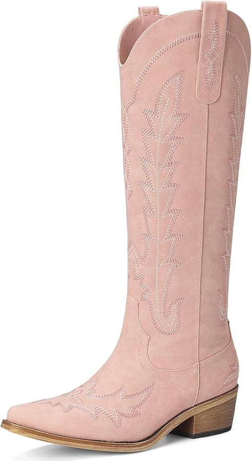 Cowboy Boots for Women - Knee High Embroidered Western Cowgirl Boots, Pointed Toe Chunky Heel Ret... | Amazon (US)