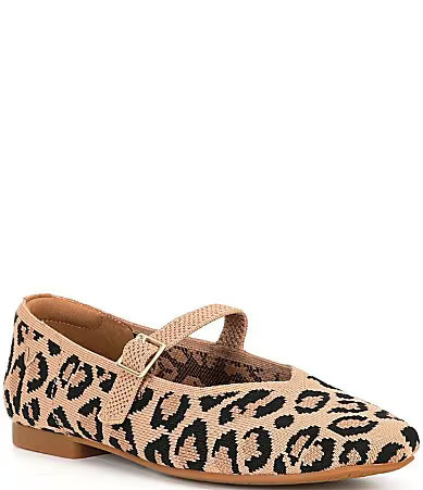 VIVAIA Margot Mary Jane Leopard Print Stretch Knit Square Toe Flats - 9.5 | Dillard's