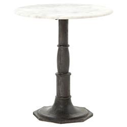 Hervey French Country White Marble Top Dark Grey Iron Pedestal Round Side Table | Kathy Kuo Home
