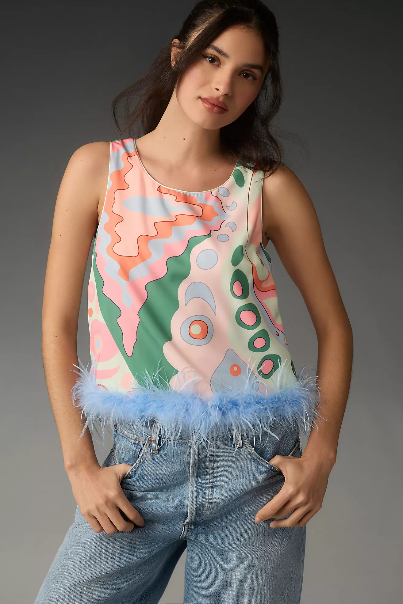 English Factory Sleeveless Faux Feather Top | Anthropologie (US)