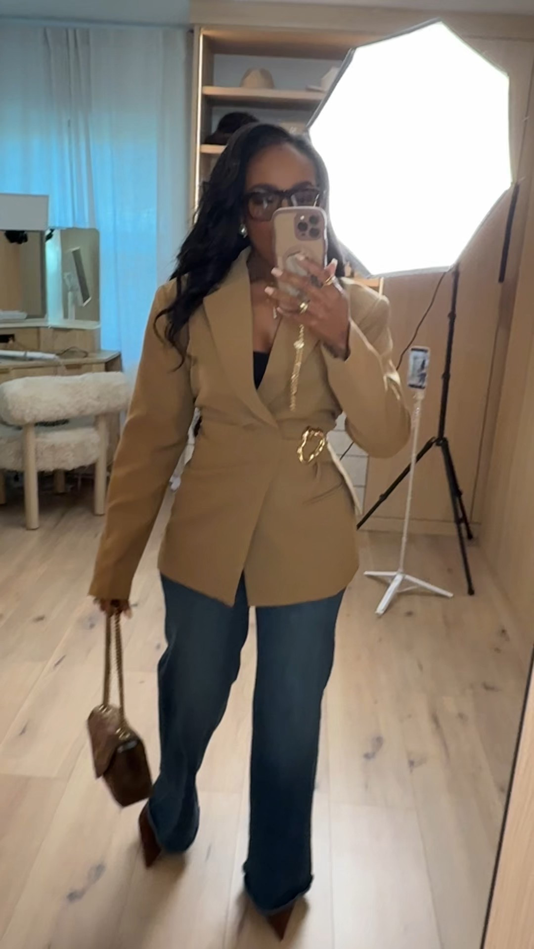 Chic neutral moment — this tailored blazer instantly elevates any denim look. Love how the structured fit pairs with wide-leg jeans for an effortless, put-together vibe. Perfect for dinner nights, work meetings, or anytime you want a polished look with minimal effort.

📏 Sizing:  
Blazer — size Small  
Jeans — 27 Long  
Bodysuit — size Small  
Boots — size 8  

Keywords: neutral blazer outfit, wide leg denim outfit, elevated basics, fall outfit ideas, chic neutral style, wardrobe staples

Follow me on Instagram and YouTube @kirasfashionfinds

#LTKCyberWeek