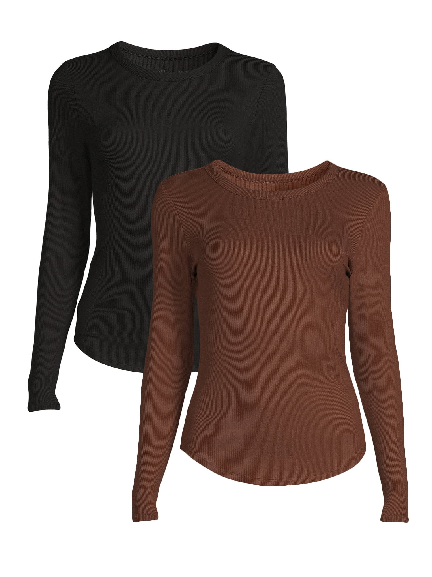 No Boundaries Juniors' Ribbed Crewneck Tee with Long Sleeves, 2-Pack - Walmart.com | Walmart (US)