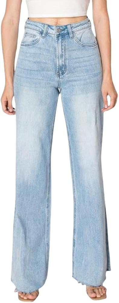 ONESO Mid-Low Rise Baggy Jeans Wide Leg for Women Distressed Pants Stretchy Bottom Lady Basic Com... | Amazon (US)