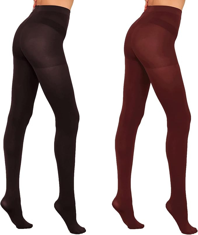 HA WA Black Tights for Women, Opaque Tights with Control Top Pantyhose | Amazon (US)
