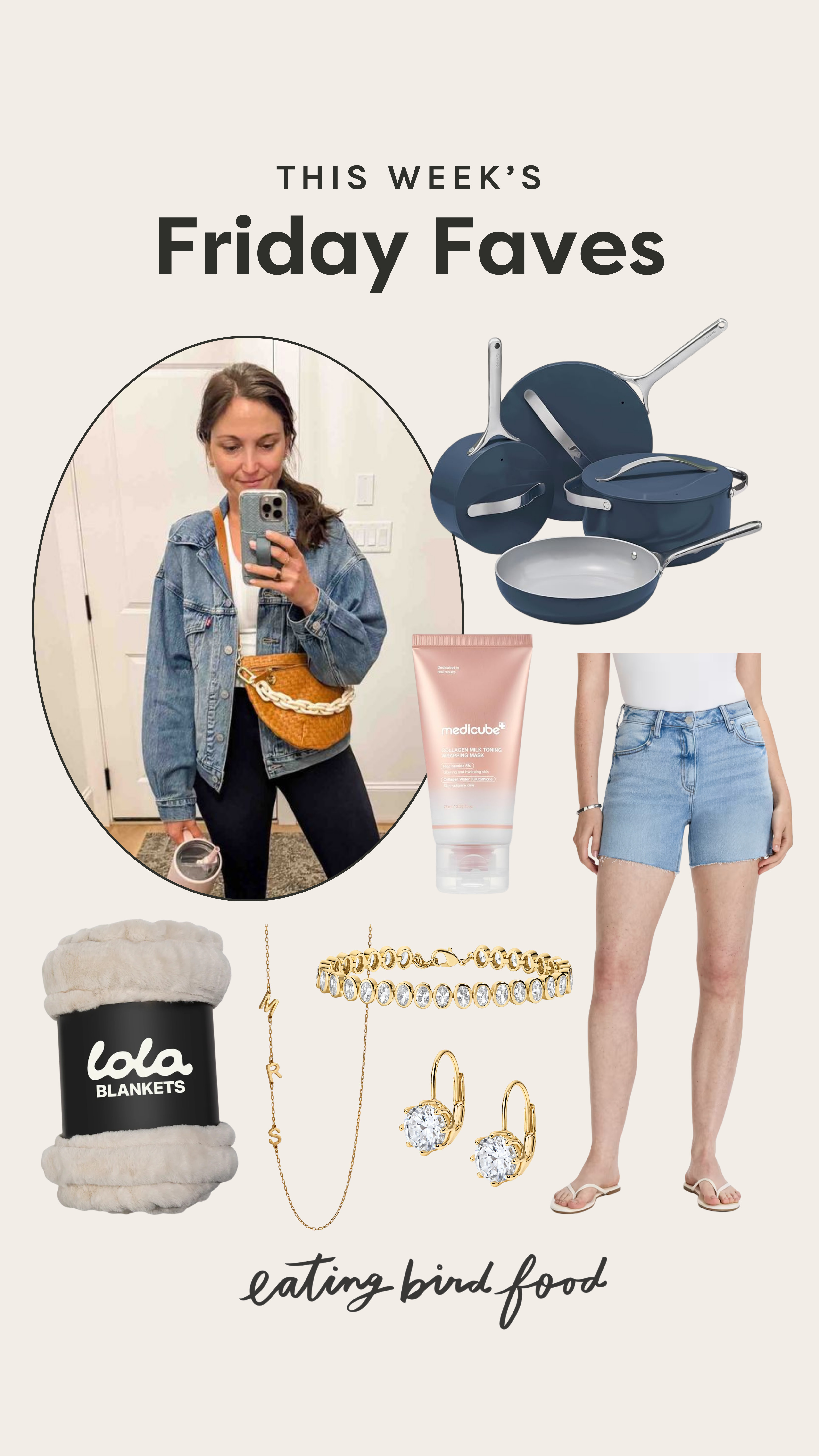 Friday Faves - Mother’s Day Gift Ideas 

(1) Quince Bella Stretch Denim Shorts: These are such a great everyday staple for spring and summer. They have just the right amount of stretch while still looking like classic denim, and the fit is super flattering. I've been loving mine and have them in two washes. Fit is tts but if you're between sizes, I would size up for a comfy fit.

(2) Electric Picks The Bentley Earrings: These are such a pretty, wear-with-everything pair of earrings. They feel simple but still a little elevated, and instantly pull a look together. A really easy gift that feels thoughtful.

(3) Medicube Collagen Daytime Peel Off Mask: Korean skincare is al the rage and this is such a fun little self-care gift. It goes on smoothly, sets into a light film, and peels off clean. Perfect for a quick skin refresh and something she probably wouldn’t think to buy for herself.

(4) Electric Picks Champagne Bracelet: I love how delicate and timeless this bracelet is. It’s one of those pieces you can wear every day and layer with other jewelry. Feels personal and special without being over the top. Use code BRITTANYM50 for 50% off!

(5) Caraway Non-Stick Ceramic Pots & Pans: If she loves to cook (or just appreciates a kitchen upgrade), this set is amazing. They’re non-toxic, super easy to clean, and look really beautiful on the stove. One of those gifts that’s both practical and elevated.

(6) Clare V. Grande Fanny: This bag is such a good mix of functional and stylish. It holds a good amount without feeling bulky and can be worn a few different ways. Perfect for everyday errands, travel, or being on the go. 

(7) Lola Blanket: The softest blanket I've ever felt and such a cozy gift idea. It has a nice weight to it and just feels like a little everyday luxury. Perfect for slow mornings or winding down at night. Use code BrittanyM50 for 50% off! 

(8) Initial Necklace: This is such a sweet, personal gift. I love anything with initials, it just makes it feel a little more meaningful. Simple, classic, and something she’ll wear every day. 

 #LTKMothersDay #LTKmomlife #LTKSeasonal