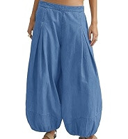 Women's Lightweight Denim Balloon Pants Wide Leg Barrel Jeans with Elastic Cuffs Casual Loose Bag... | Amazon (US)