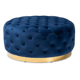 Sasha Royal Blue and Gold Ottoman | The Home Depot