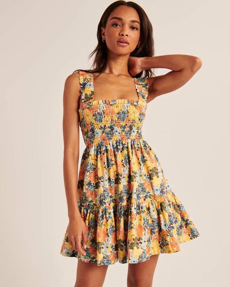 Women's Smocked Bodice Easy Mini Dress | Women's New Arrivals | Abercrombie.com | Abercrombie & Fitch (US)