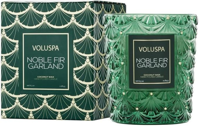 Voluspa Noble Fir Garland Boxed Candle, 6.5 oz, Coconut Wax Blend, Christmas Scented Candles for ... | Amazon (US)