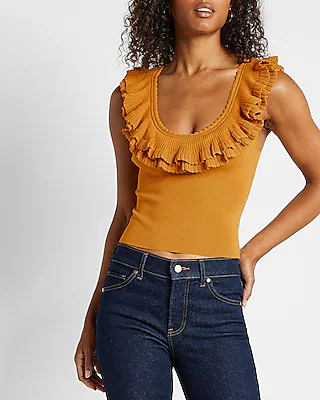 Body Contour Ruffle Scoop Neck Sweater Tank | Express