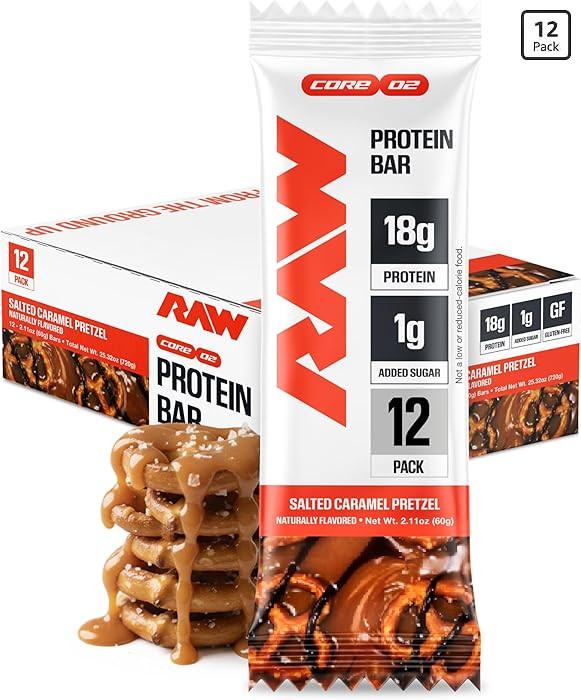 RAW Nutrition Protein Bars, Salted Caramel Pretzel 18g Whey Protein, Low Sugar, Better-for-You Ca... | Amazon (US)