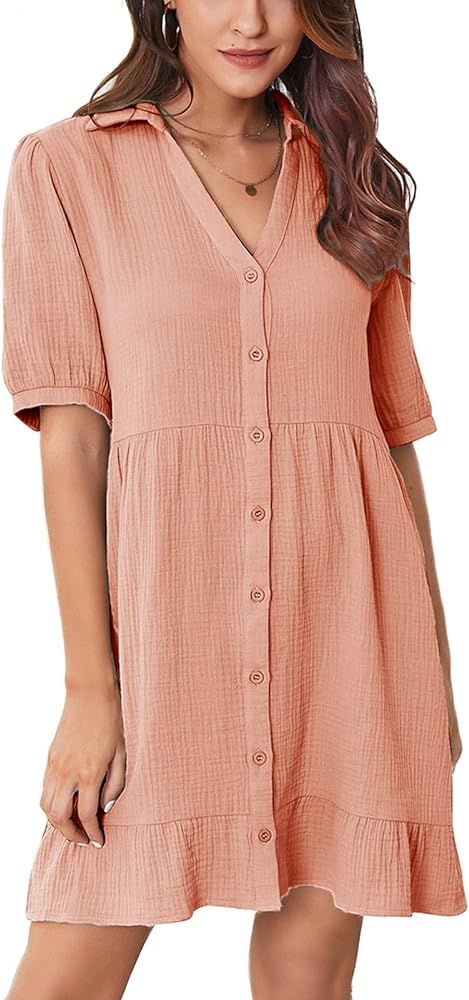 Kate Kasin Women's Summer Mini Dress Casual Sleeveless Ruffled Sleeve V Neck Loose Swing A Line Flow | Amazon (US)