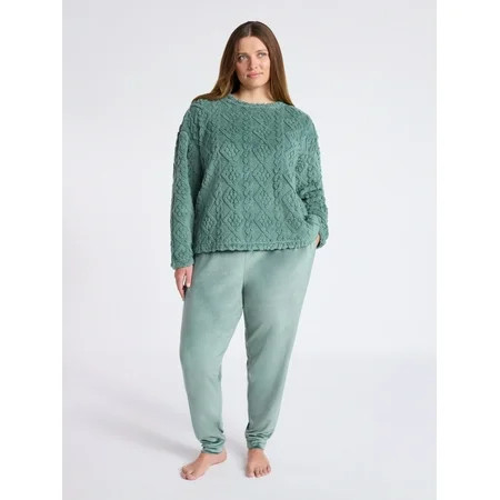 Joyspun Women's Plush Long Sleeve Top and Pants Pajama Set, 2-Piece, Size XS-3X | Walmart (US)