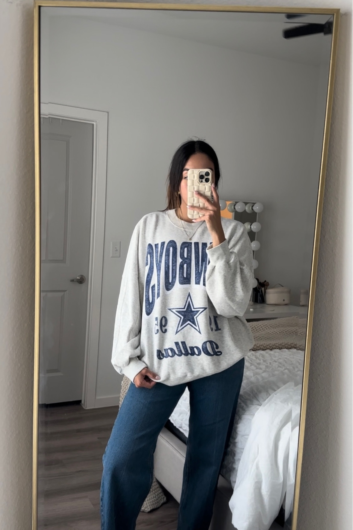 size Large in the sweater and size 6/28 in the jeans (medium wash)

#LTKBacktoSchool #LTKstyletip #LTKFind