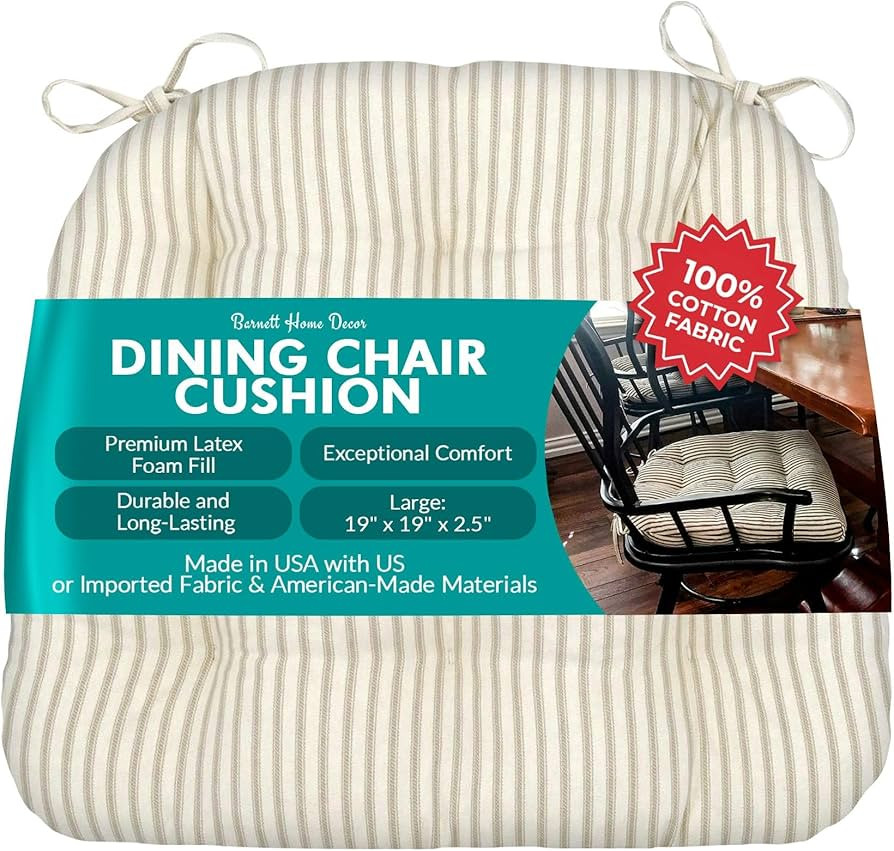 Barnett Home Decor Ticking Stripe Natural Dining Chair Pad with Ties - 19 x 19 Size Large Chair C... | Amazon (US)