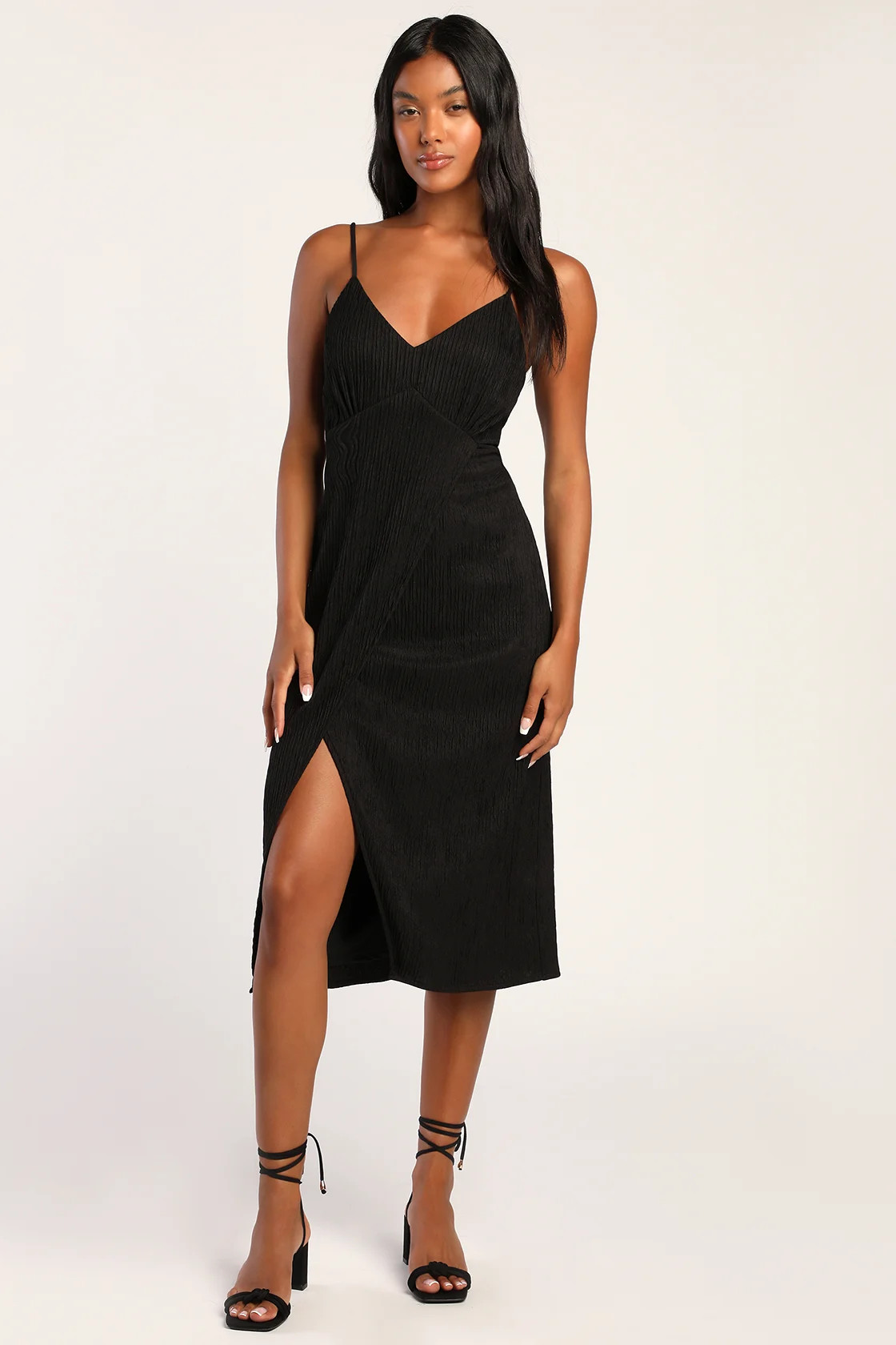 View and I Black Tie-Back Faux-Wrap Midi Dress | Lulus (US)