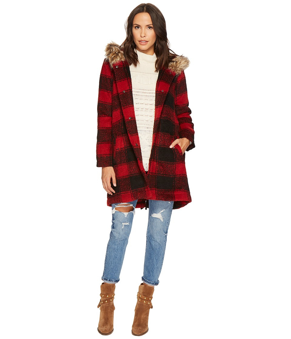 BB Dakota - Lia Buffalo Plaid Coat (Cherry Red) Women's Coat | Zappos