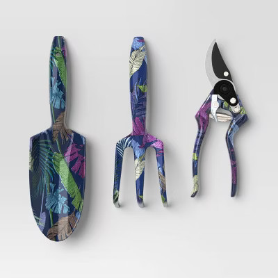 3pc Shears Gardening Tool Set Dark Palm Banana Tropical Blue - Threshold™ | Target