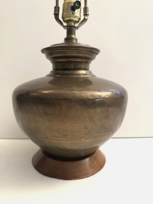 Vintage Mid Century Solid Brass Urn Ginger Jar Table Lamp w/Wood Base | eBay US