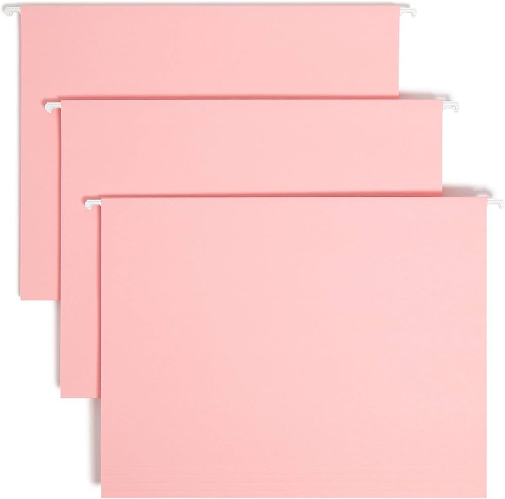 Smead Colored Hanging File Folder with Tab, 1/5-Cut Adjustable Tab, Letter Size, Pink, 25 per Box... | Amazon (US)