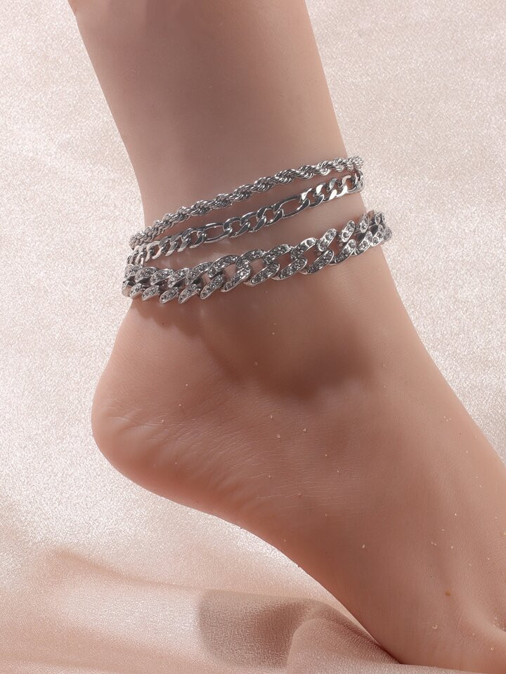 3pcs Rhinestone Decor Anklet | SHEIN