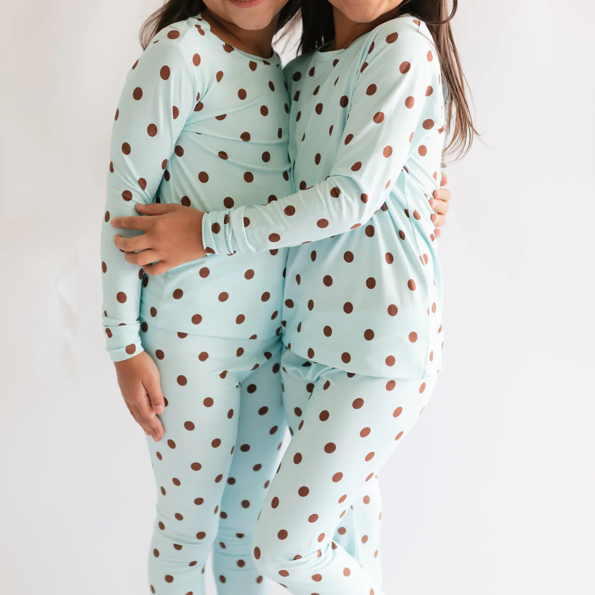 Youth Pajama Set in Blue & Brown Polka Dot | Silks Design