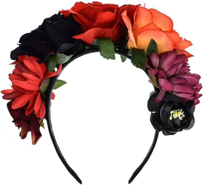 June Bloomy Day of the Dead Headpiece Halloween Costume Headpiece Mexican Floral Crown Rose Headb... | Amazon (US)