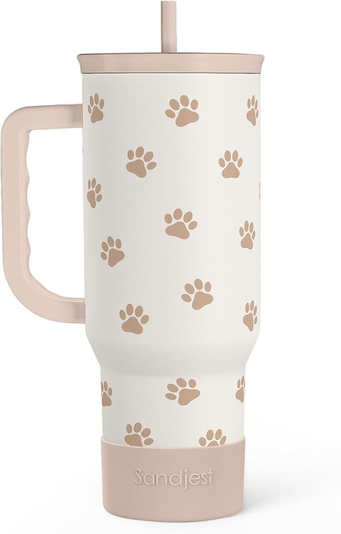Paw Print Tumbler with Handle, Gifts for Dog Mom, Stainless Steel Insulated Tumblers Coffee Trave... | Amazon (US)