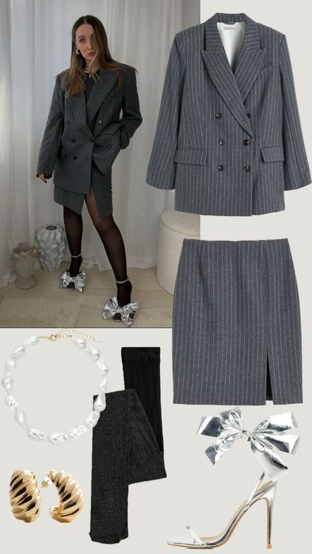 GET THE LOOK | It’s giving office Christmas party in the 80s. And I love it 🪩
Christmas party outfit ideas | Silver bow shoes | Loewe shoes dupe | Metallic aesthetic | Pinstripe suit | Double breasted blazer | Oversized tailoring | Sparkly tights 

#LTKshoecrush #LTKworkwear #LTKparties