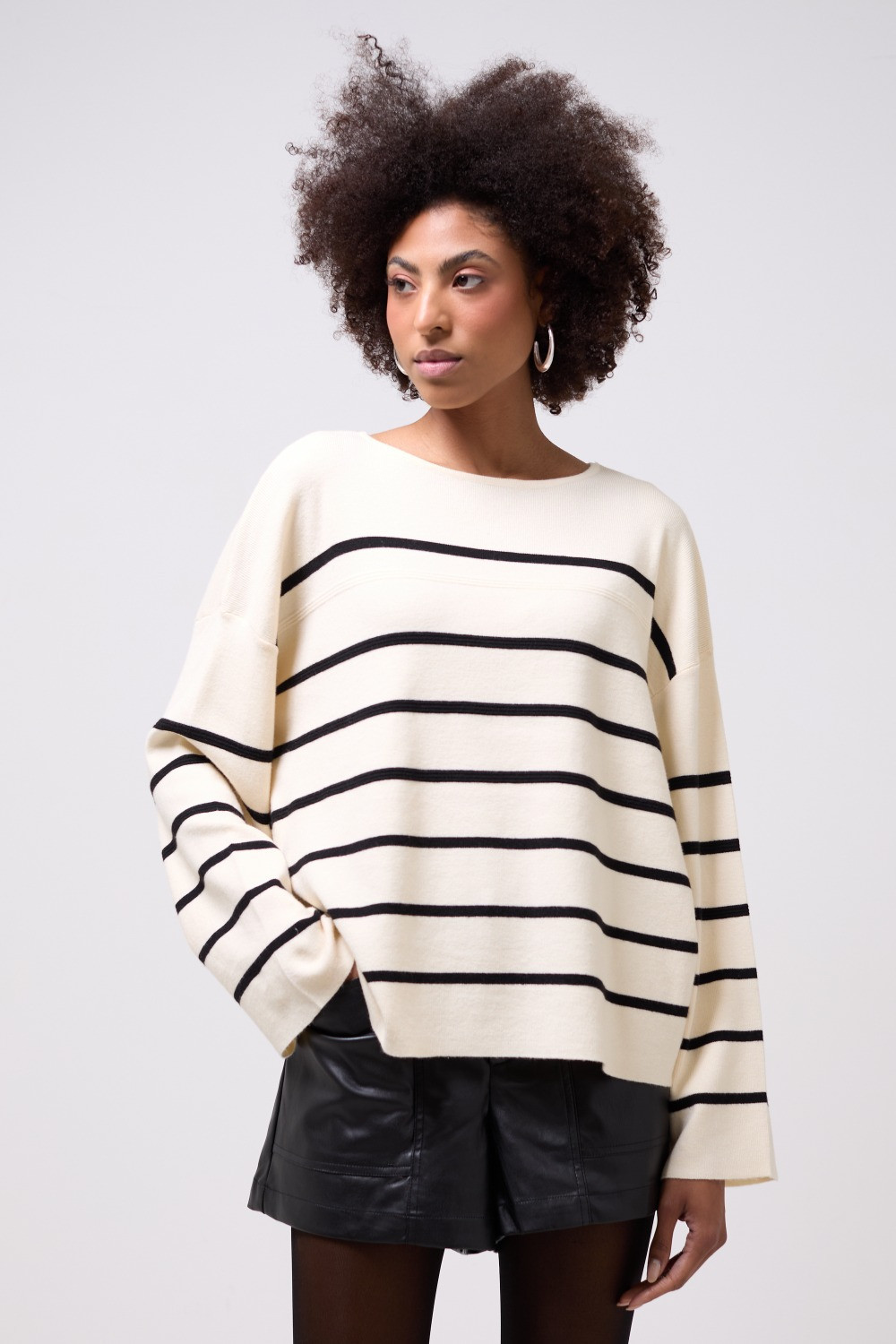 Cisse Boat Neck Striped Jumper in Beige | iCLOTHING