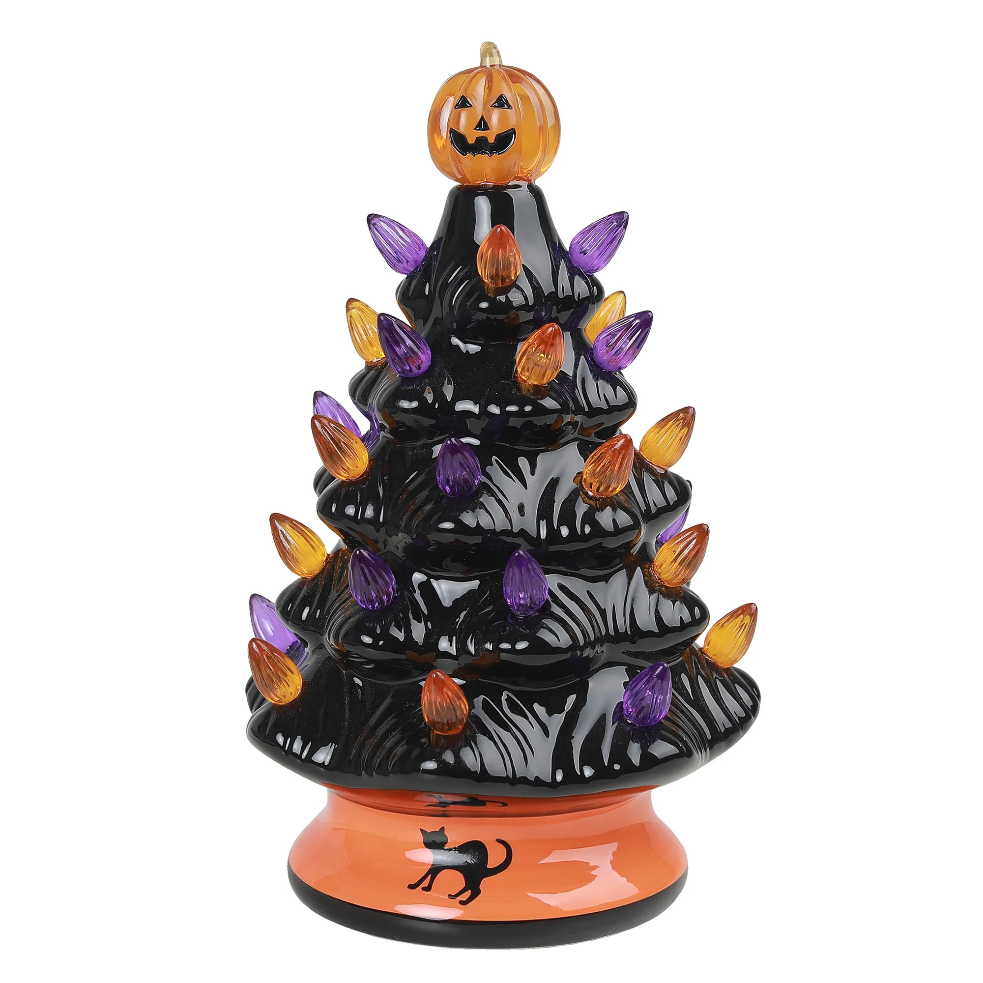 Way to Celebrate! LED Light up Purple and Orange Ceramic Halloween Tree Tabletop Decoration, 4.7"... | Walmart (US)