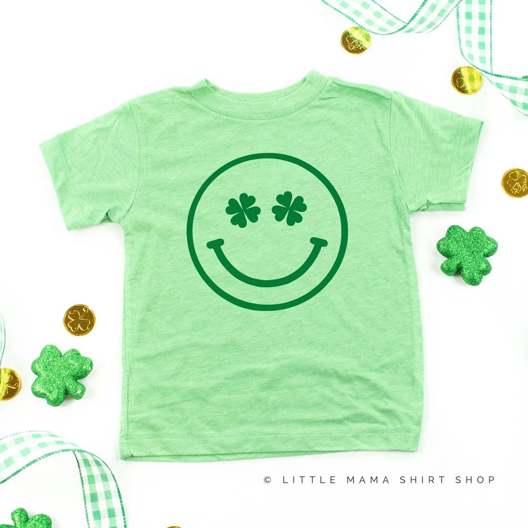 Shamrock Eyes Smiley - Short Sleeve Child Shirt | Kids St Patrick's Day Shirts | St. Patty's Day ... | Etsy (US)