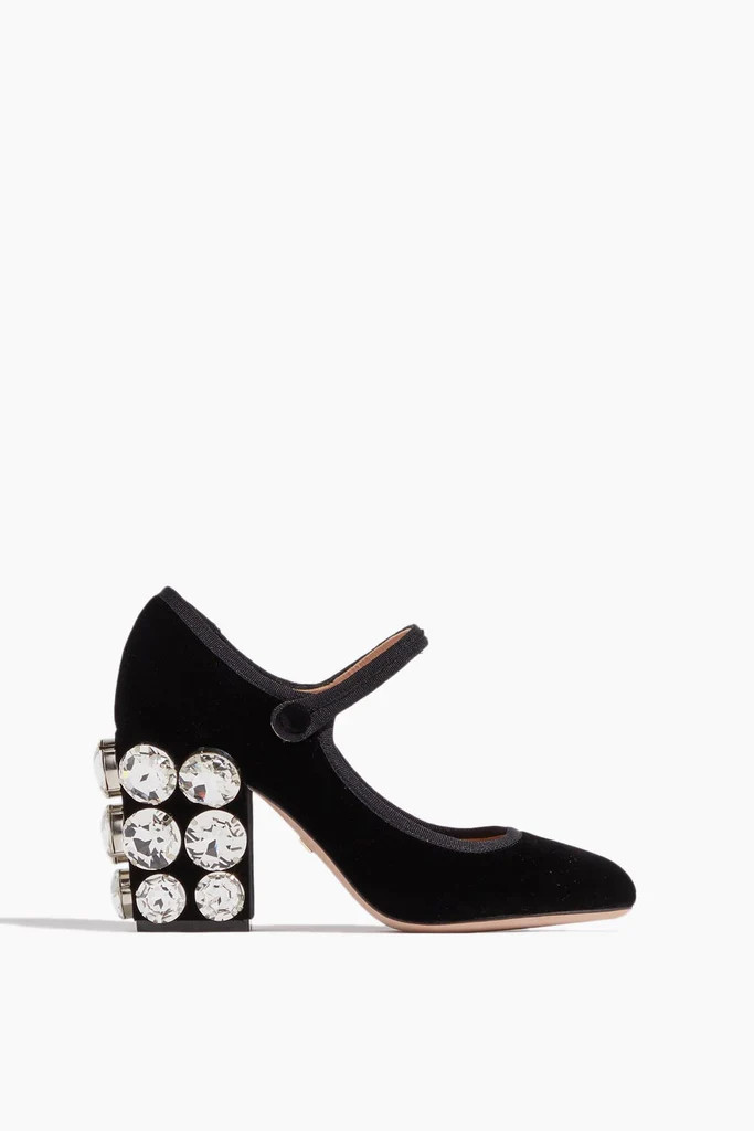 Velvet Mary Jane Pump Shoe in Black | Hampden Clothing